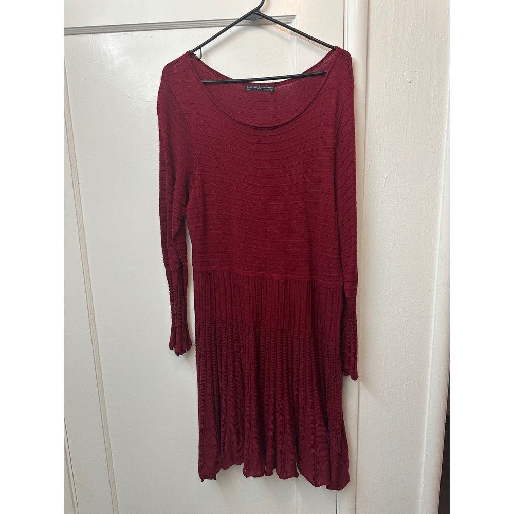 Peruvian Connection Burgundy Pima Cotton Knit Fit Flare Dress XL Red Long Sleeve
